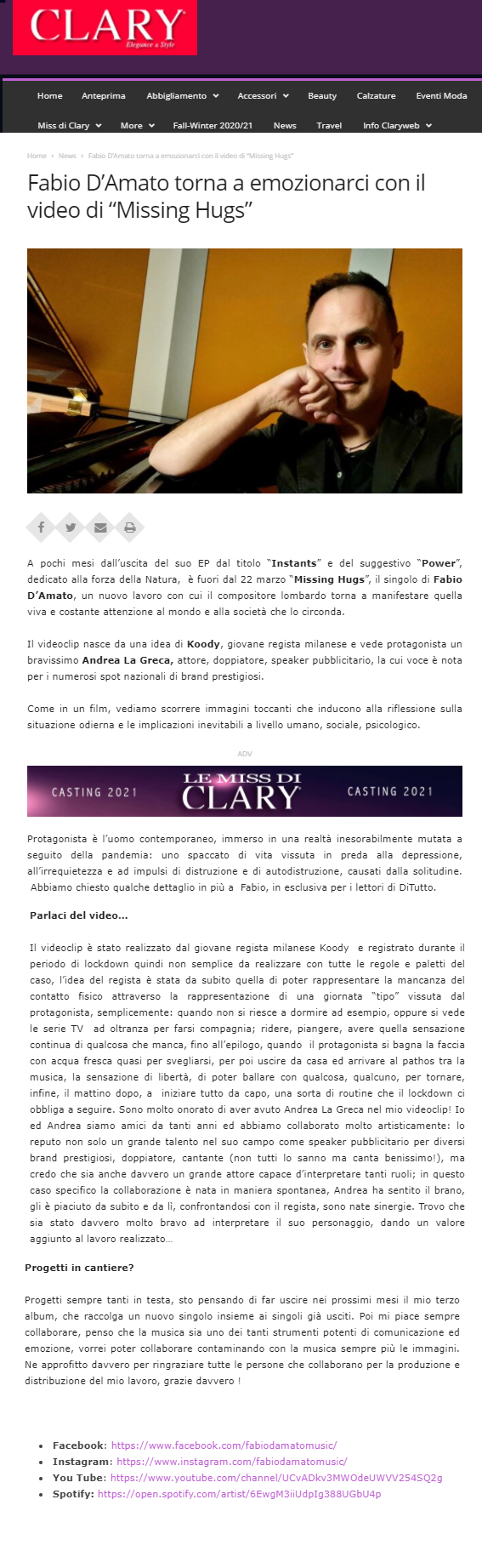 Fabio D'Amato  su Clary e Di Tutto (08-04-2021)